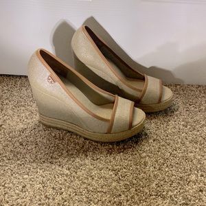 Tory Burch Women’s Espadrilles Wedges Sandals Size 8 Majorca Peep Toe Beige. New